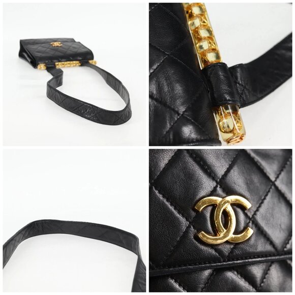 CHANEL Matelasse Shoulder Bag Lamb Skin Black Gold CC Auth 132061V - Picture 16 of 16